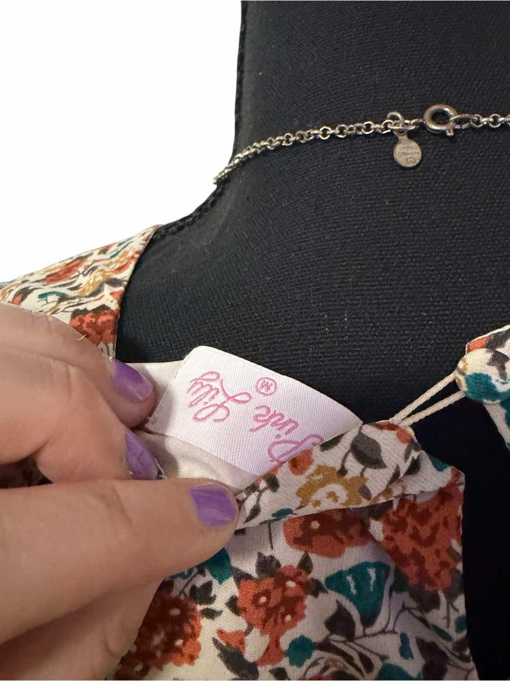 Pink Lily Cream Floral Dress with Rust and Teal Accents - Picture 7 of 7